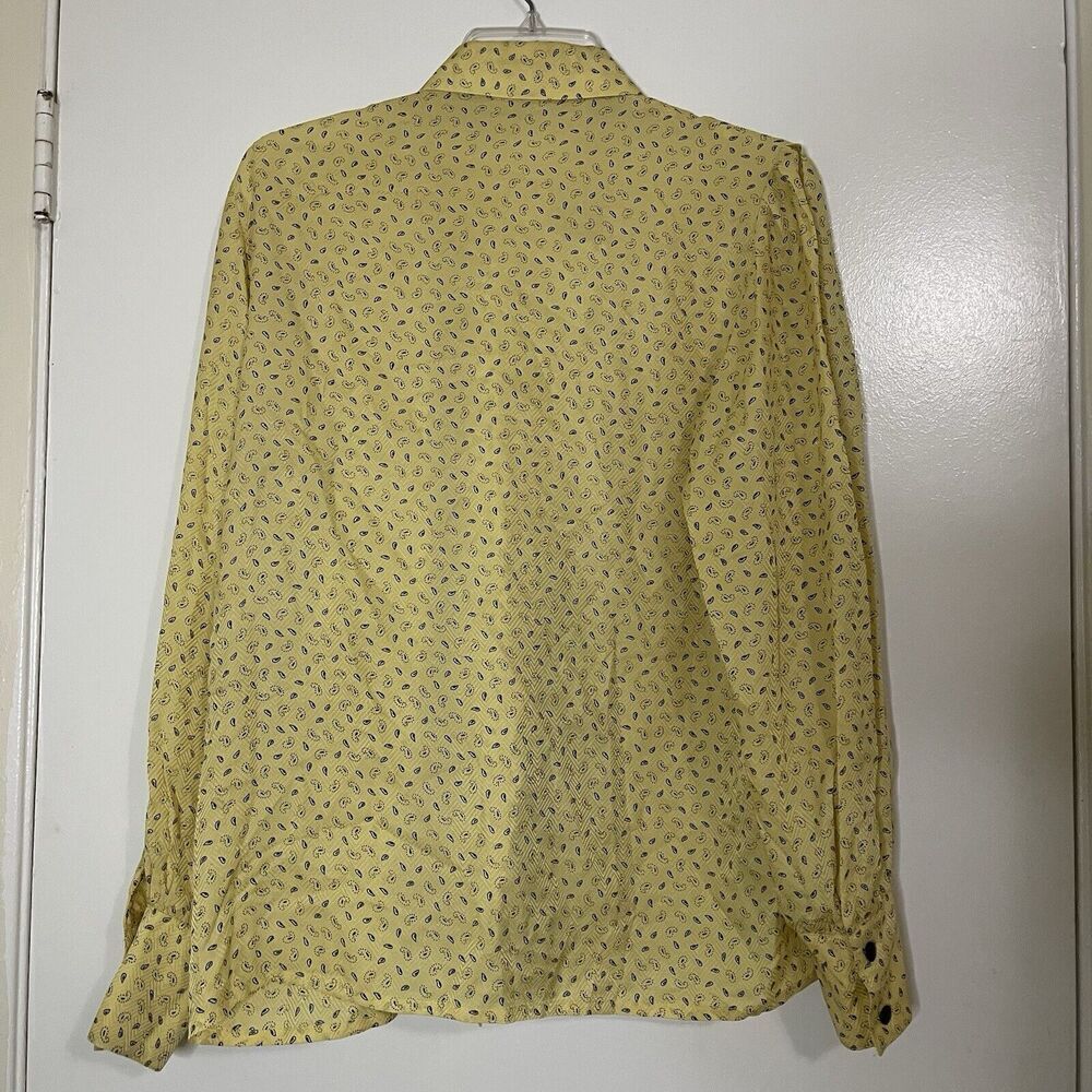 Vintage 80's Louis Feraud yellow silk paisley print double button up blouse US 8 - Picture 4 of 9